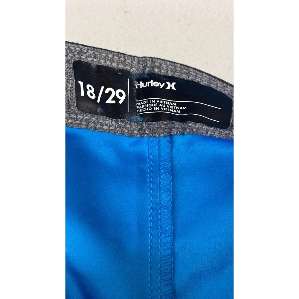 NWT HURLEY‎ Boys Swim Trunks Swimsuit Neptune Blue Stripe Logo Beach Pool 18/29